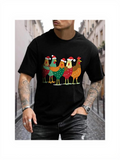 Men's T-Shirt Chickens Wearing Red Santa Hats Standing Among Colorful Festive Street Chickens