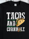 Men's T-Shirt Tacos And Cornhole Vintage White Letters With Yellow Mexican Taco