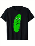 Men's T-Shirt Cheerful Cartoon Green Pickle With Smiling Face Bright Design Pickle