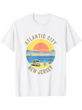 Men's T-Shirt Atlantic City New Jersey Retro Yellow Sunset Beach Surfing Van