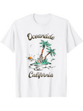 Men's T-Shirt Oceanside California Palm Tree Under Bright Rising Sun Island