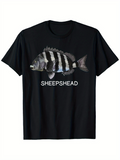 Men's T-Shirt White Striped Underwater Fish Illustration With Bold Lettering Sheepshead