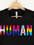 Men's T-Shirt Human In Rainbow Color Block Letters On Simple T Shirt