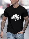 Men's T-Shirt Bold Graphic Fish With Contrasting Details On Black Shirt Fish