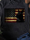 Women's T-Shirt Vintage American Flag With Majestic Black German Shepherd Dog