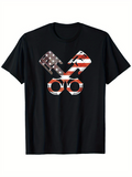 Men's T-Shirt American Flag Patterned Pistons With Mechanical Symmetry Design