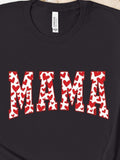 Women's T-Shirt Mama Scattered Red And White Hearts Spelling Mama Text