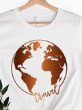 Men's T-Shirt Travel Metallic Bronze Highlighted Globe Map Earth