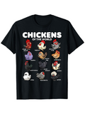 Men's T-Shirt Chickens Of The World Illustrated Farmyard Breeds On Black T Shirt