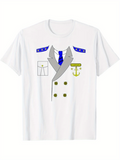 Men's T-Shirt Classic Military Uniform Style Illusion With Anchor Symbol And Buttons Jacket