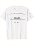 Men's T-Shirt USS Chancellorsville With Gray Silhouette Among Open White Space Ship