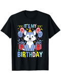 Men's T-Shirt Its My Birthday Confetti Balloons And Presents With Cute White Dog