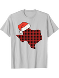 Men's T-Shirt Plaid Christmas Santa Hat Adorning Cozy Texas Map