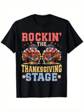 Men's T-Shirt Rockin The Thanksgiving Stage With Colorful Turkeys Playing Electric Guitar