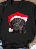 Men's T-Shirt Festive Christmas Hat Over Playful Black Puppy Dog