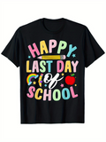 Men's T-Shirt Happy Last Day Of School With Rainbow Pencil Star And Red Apple