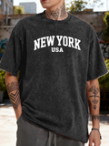 Men's T-Shirt New York Usa Classic Athletic Lettering On Washed Cotton T Shirt