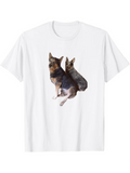 Men's T-Shirt Fluffy Brown And Black Coated Corgis Sitting Side By Side Under Soft Lighting Dog