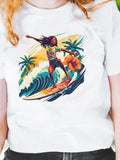Women's T-Shirt Summer Sunset With Palms Waves Surfboard And Active Surfer