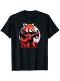 Men's T-Shirt Red Panda Playing Guitar Under A Glowing Full Moon