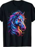 Men's T-Shirt Vivid Neon Colors Flowing Through Majestic Wild Horse Portrait