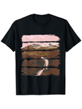 Men's T-Shirt Mountain Landscape With Streaks Of Pink Brown And Flowing River