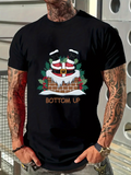 Men's T-Shirt Bottom Up Santa Claus Legs Sticking Out Of Chimney With Snowy Bricks Surrounded By Holly
