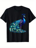 Men's T-Shirt Radiant Blue Feathers With Shimmering Accents On Majestic Peacock