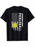 Men's T-Shirt Pickleball American Flag With Distressed Grunge Lines Featuring Yellow Ball