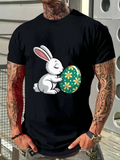 Men's T-Shirt White Bunny Holding A Decorated Green Easter Egg
