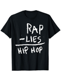 Men's T-Shirt Rap Lies Hip Hop Bold White Brushstroke Lettered Black T Shirt