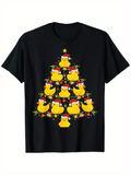 Men's T-Shirt Festive Tree Decorated With Rubber Ducks And Holiday Lights Christmas Tree