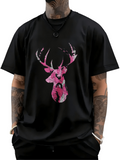 Men's T-Shirt Abstract Pink Paint Splatter With Strong Antlers Deer