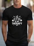 Men's T-Shirt The Gym Is My Therapy With Dumbbells Surrounded By Decorative Accents Text