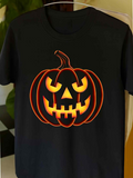 Men's T-Shirt Glowing Face Halloween Night Pumpkin With Spooky Candlelight Smile Pumpkin