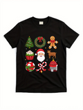Men's T-Shirt Christmas Treats With Santa Claus Reindeer Gingerbread And Festive Ornaments