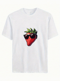 Men's T-Shirt Fun Cartoon Style Strawberry Wearing Cool Black Sunglasses Fruit