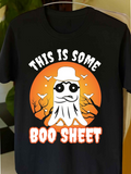 Men's T-Shirt This Is Some Boo Sheet Spooky Ghost With Sunglasses Under Orange Moon