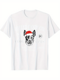 Men's T-Shirt Christmas Hat Wearing Dog With Hand Drawn Details Winter Snow Holiday