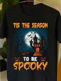 Men's T-Shirt Tis The Season To Be Spooky With Haunted Castle Full Moon And Bats