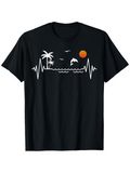 Men's T-Shirt Waves And Palm Trees With Sunset And Jumping Dolphin