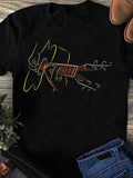 Women's T-Shirt Continuous Line Drawing With Vibrant Accent Colors Depicting A Cowboy Hat And Guitar