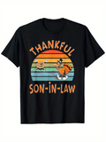 Men's T-Shirt Thankful Son In Law Retro Orange Yellow Sunset With Cartoon Turkey