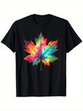 Men's T-Shirt Vibrant Tie Dyed Rainbow Colors Spreading Across Maple Leaf