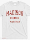 Men's T-Shirt Madison Est 1848 Wisconsin Vintage Red Distressed College Style Letters