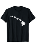 Men's T-Shirt Minimal Black Shirt With White Hawaii Island Silhouette Map