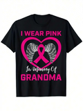 Men's T-Shirt I Wear Pink In Memory Of Grandma Ribbon Heart With Angel Wings