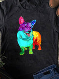 Men's T-Shirt Colorful Abstract Splashes With Vibrant Accents Featuring A Happy Corgi Dog