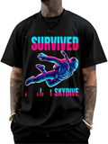 Men's T-Shirt Survived Neon Colored Figure Falling Under Bright Sky Skydive