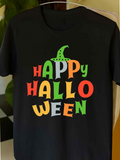 Men's T-Shirt Happy Halloween Multicolor Letters With Green Witch Hat